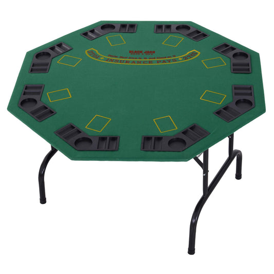 - HOMCOM 8 Player Folding Games Poker Table | Chip Cup Holder | Steel Base | Felt Top | Octagon -