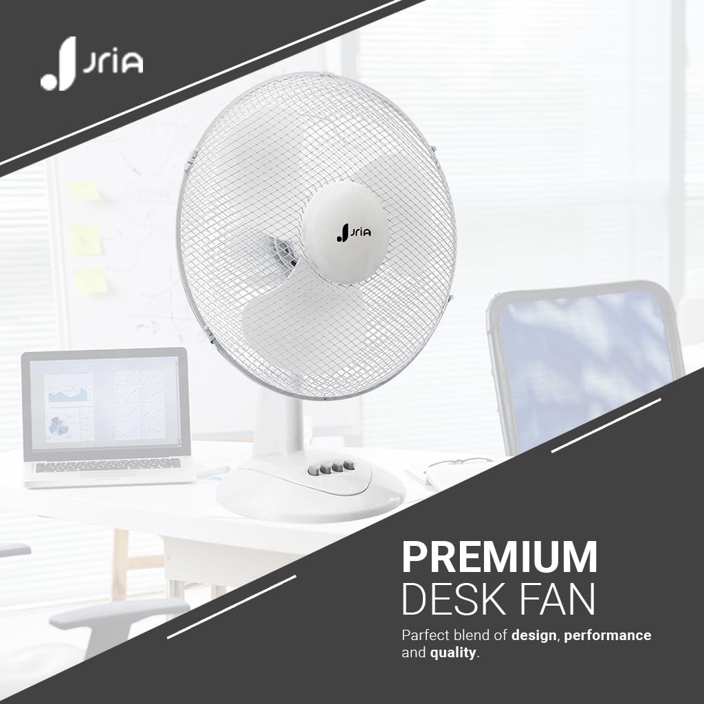 12" Inch Portable Desk Fan Lightweight 90°Oscillation 3 Speed Control 40 Watt Quiet Operation Wide-Angled Airflow Adjustable Tilt Head Table Fan Ideal for Bedroom and Office (12'' Desk Fan, White)