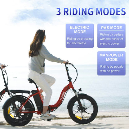 - Fafrees Electric Bike, 20" Folding Electric Bikes for Adults | 36V 16Ah/576Wh Removable Battery Ebike 90KM Mileage Pedal Assist | 3.0" Fat Tire Electric Bike -