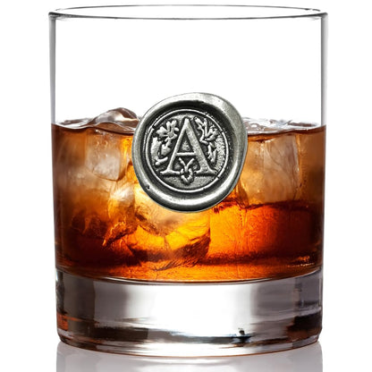 - English Pewter Company 11oz Whisky Glass Tumbler with Monogram Initial -