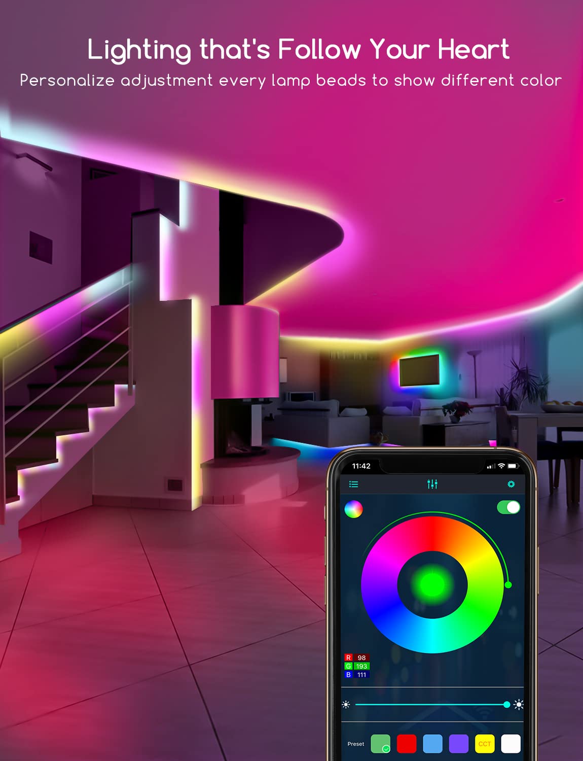 - Led Strip Lights with Remote and APP Control | 10m Lights | RGB Using IC Chips Control Rainbow Colour -