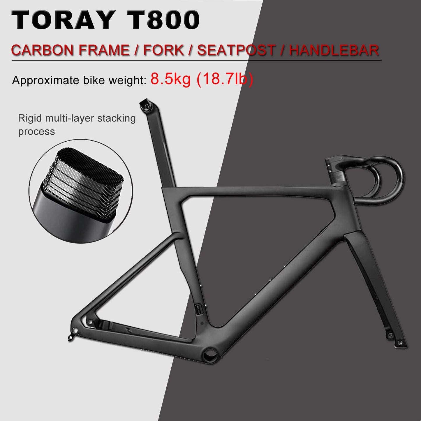 - KABON Carbon Road Bike | T800 Carbon Fiber Frame | 700C Road Bike | 18 Speeds Drivetrain| Integrated Carbon Handlebar | Disc Brakes -