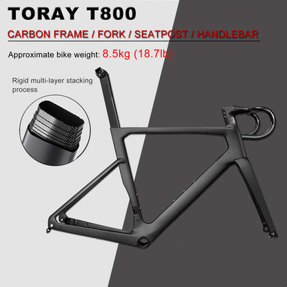 - KABON Carbon Road Bike | T800 Carbon Fiber Frame | 700C Road Bike | 18 Speeds Drivetrain| Integrated Carbon Handlebar | Disc Brakes -