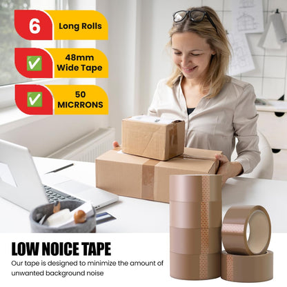 - K-MART Packaging Tape | Industrial Duty Brown Parcel Tape | 6 Rolls With Low Noise -