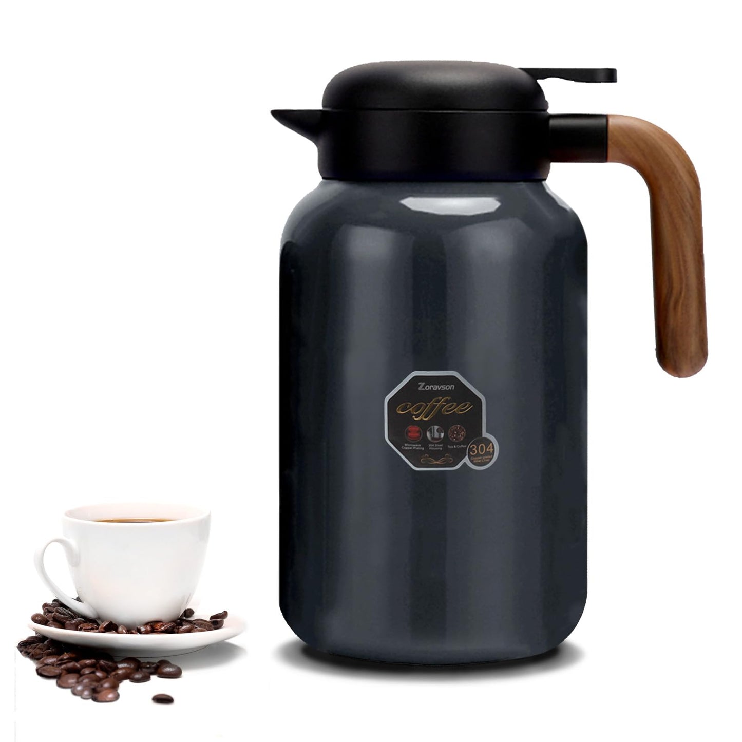 Coffee Thermal Carafe Jug,2.0 litre 304 Stainless Steel Vacuum Insulated Coffee Pot,ABS Resin Handle, for Tea Hot and Cold Drinks…