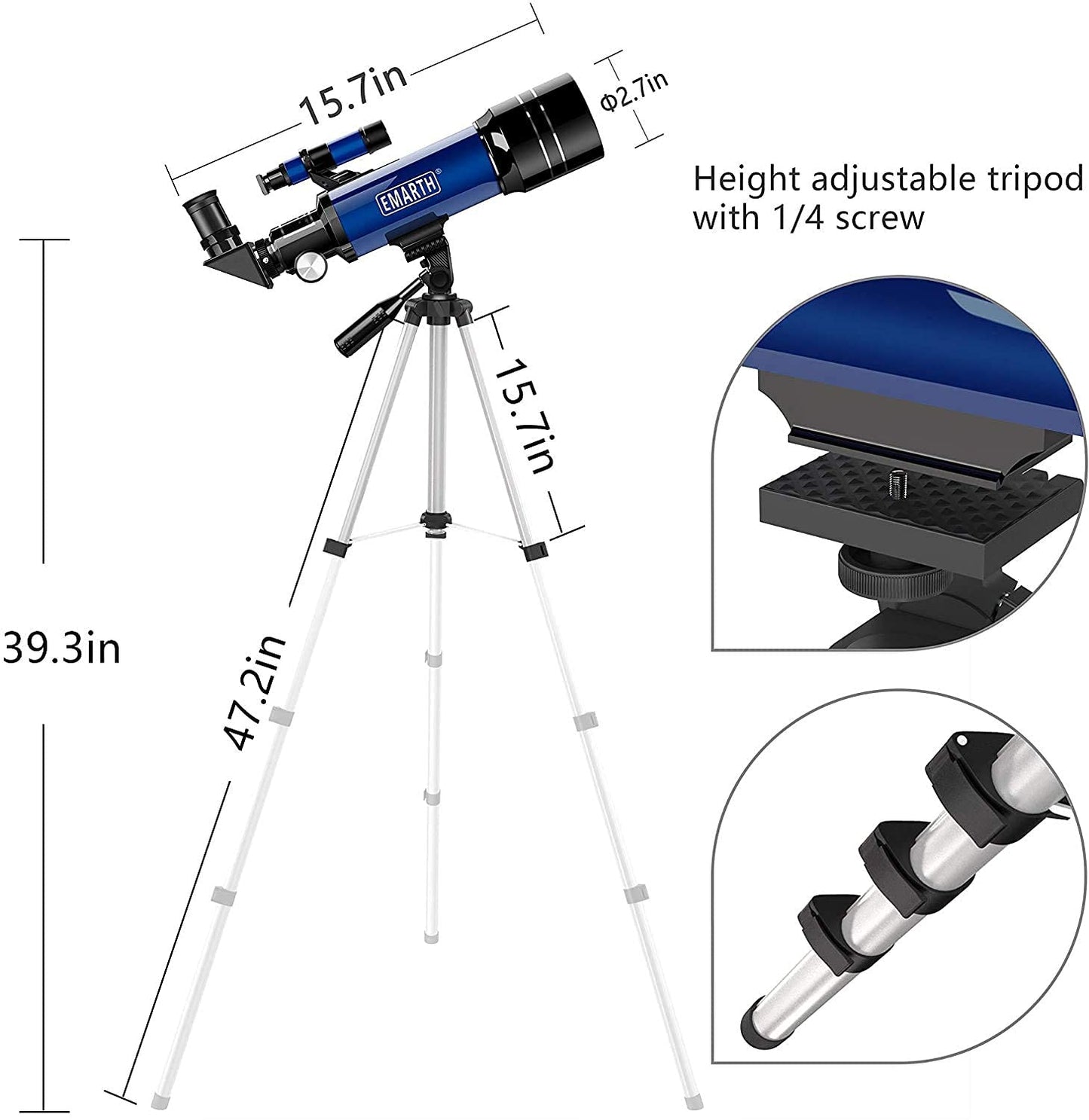 - EMARTH Telescope | 70mm Astronomical Refractor Telescope with Adjustable Tripod | Finder Scope -