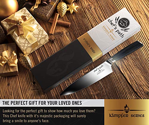 Chef's Path Professional Chef Knife Set - 8" Ultra Sharp Japanese Santoku Kitchen Knife - German High Carbon Stainless Steel Chefs Knife with Sheath & Premium Packaging - Best Value Cooking Knife