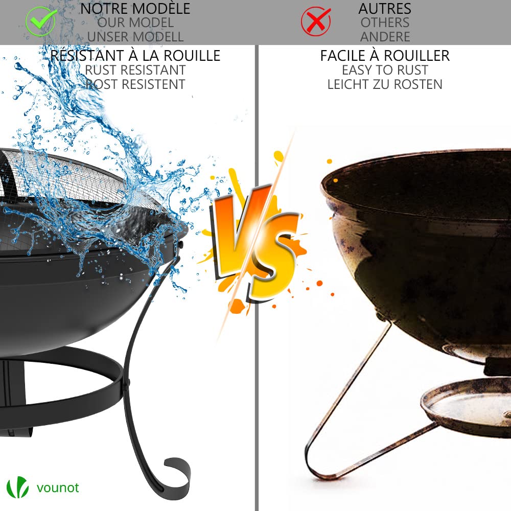 - VOUNOT Fire Pit for Garden with Lid and Poker, Outdoor Heater Charcoal Log Wood Burner