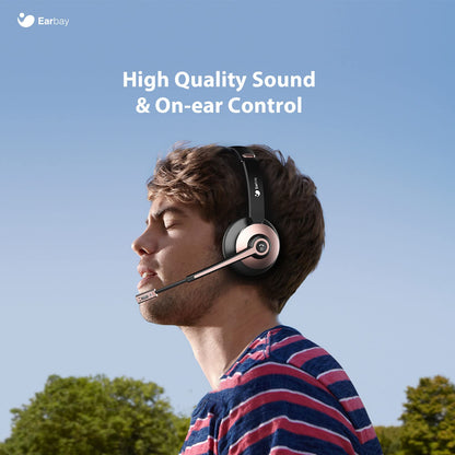 Bluetooth Headset, Wireless Headphones with Microphone Noise Cancelling, On Ear Headphones with Mic Mute, Handsfree PC Headsets for Zoom/Ms Teams/Skype 26H Playtime|Dual Connect|Laptop