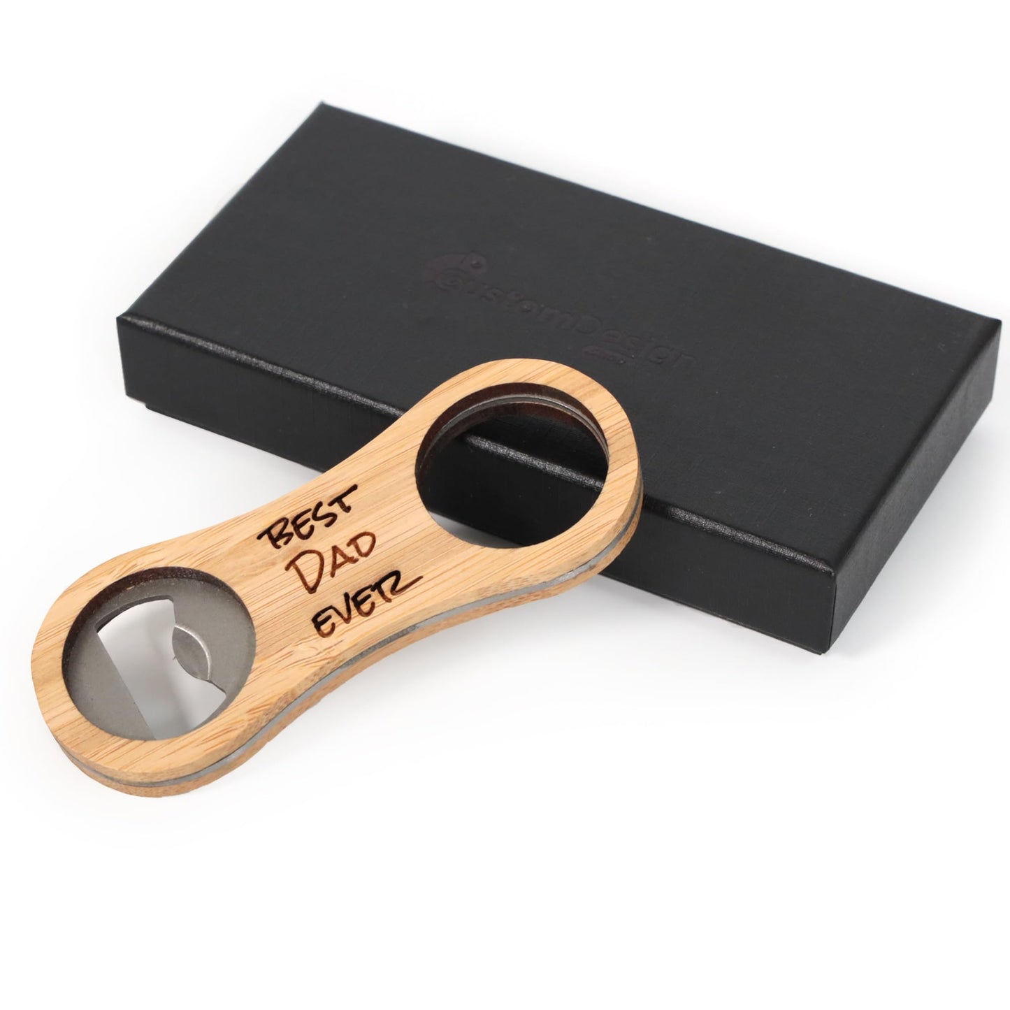 - Personalised Custom Bamboo Bottle Opener + Gift Box -