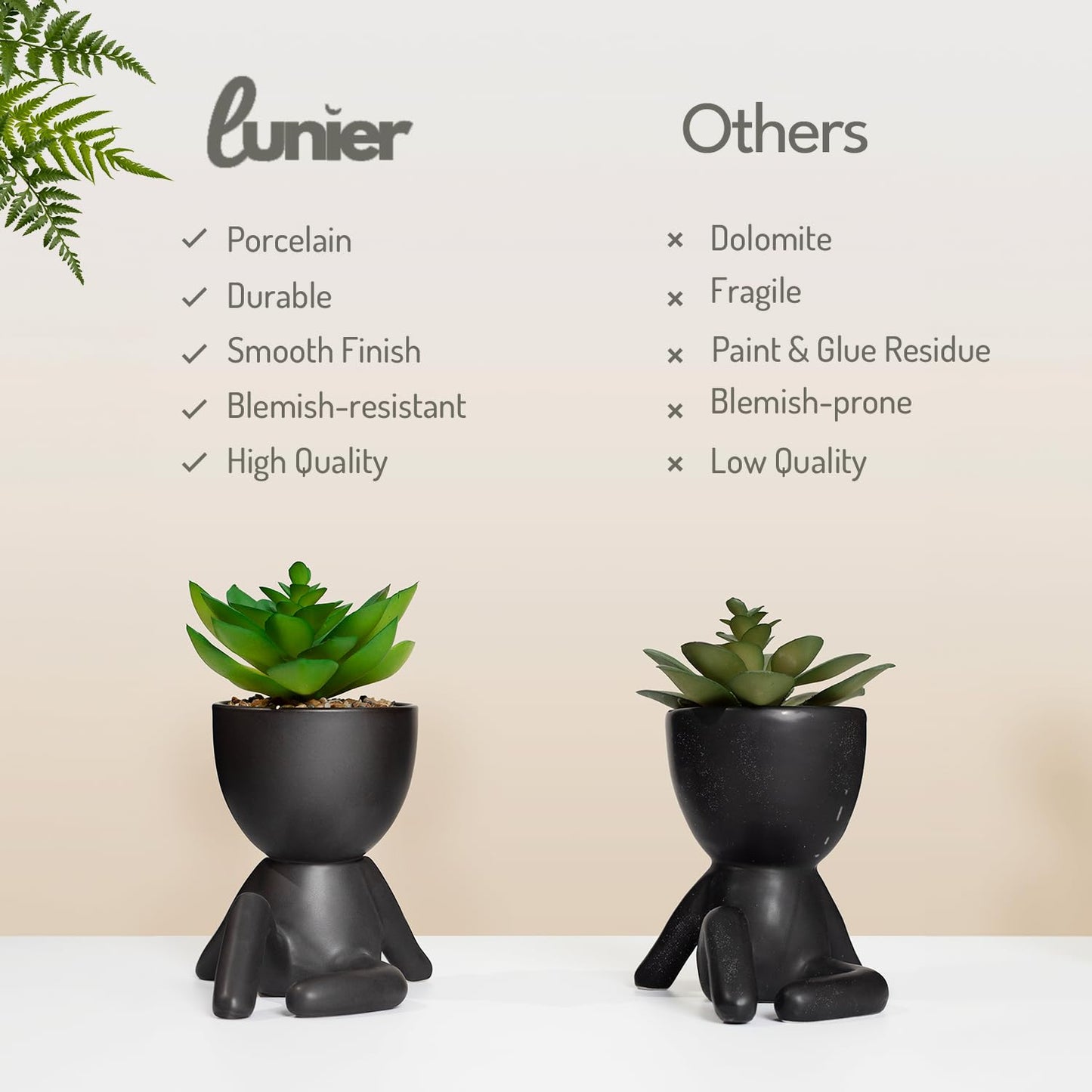- LUNIER Seated Succulent Set (Set of 3) | Ceramic Human-Shaped Plant Pots With Artificial Succulent Plants –