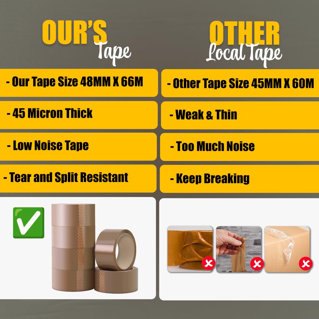 - K-MART Packaging Tape | Industrial Duty Brown Parcel Tape | 6 Rolls With Low Noise -