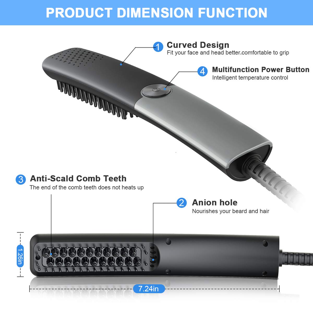 - Lidasen Beard Straightener Combs for Men | Multifunctional Ionic Hair Beard Straightener Brush | Heated Beard Brush -