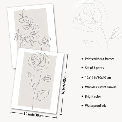 Dazzlewall Abstract Botanical Wall Decor Poster Minimalist Flower Line Wall Poster for Bedroom Living Room Decor 12x16 in Unframed Set of 3