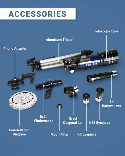 - ESSLNB Telescope 36070 |  70mm Fully Coated Lens | 3X Barlow Lens Moon Filter -