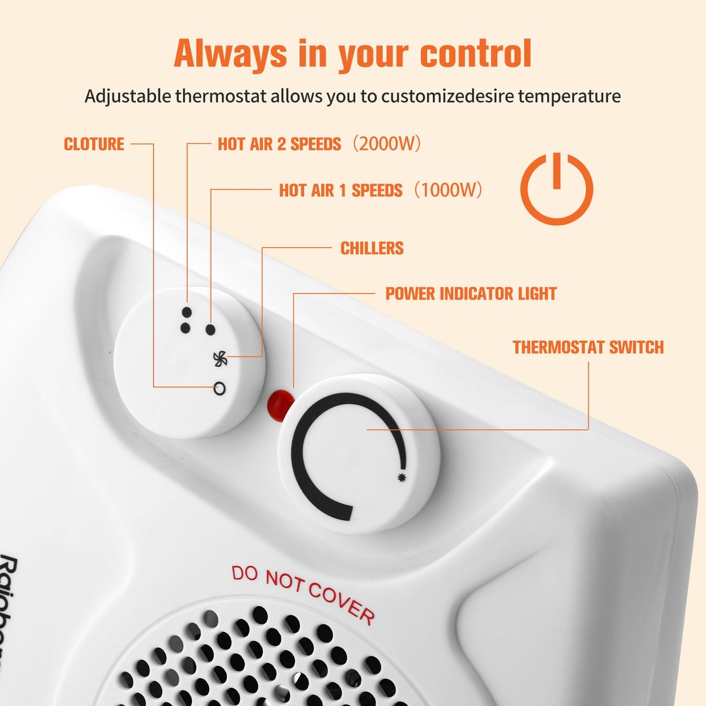 - Rainberg Fan Heater | 2 Heat Settings 1000/2000W & Cool Function | Electric Heater -