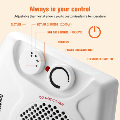 - Rainberg Fan Heater | 2 Heat Settings 1000/2000W & Cool Function | Electric Heater -