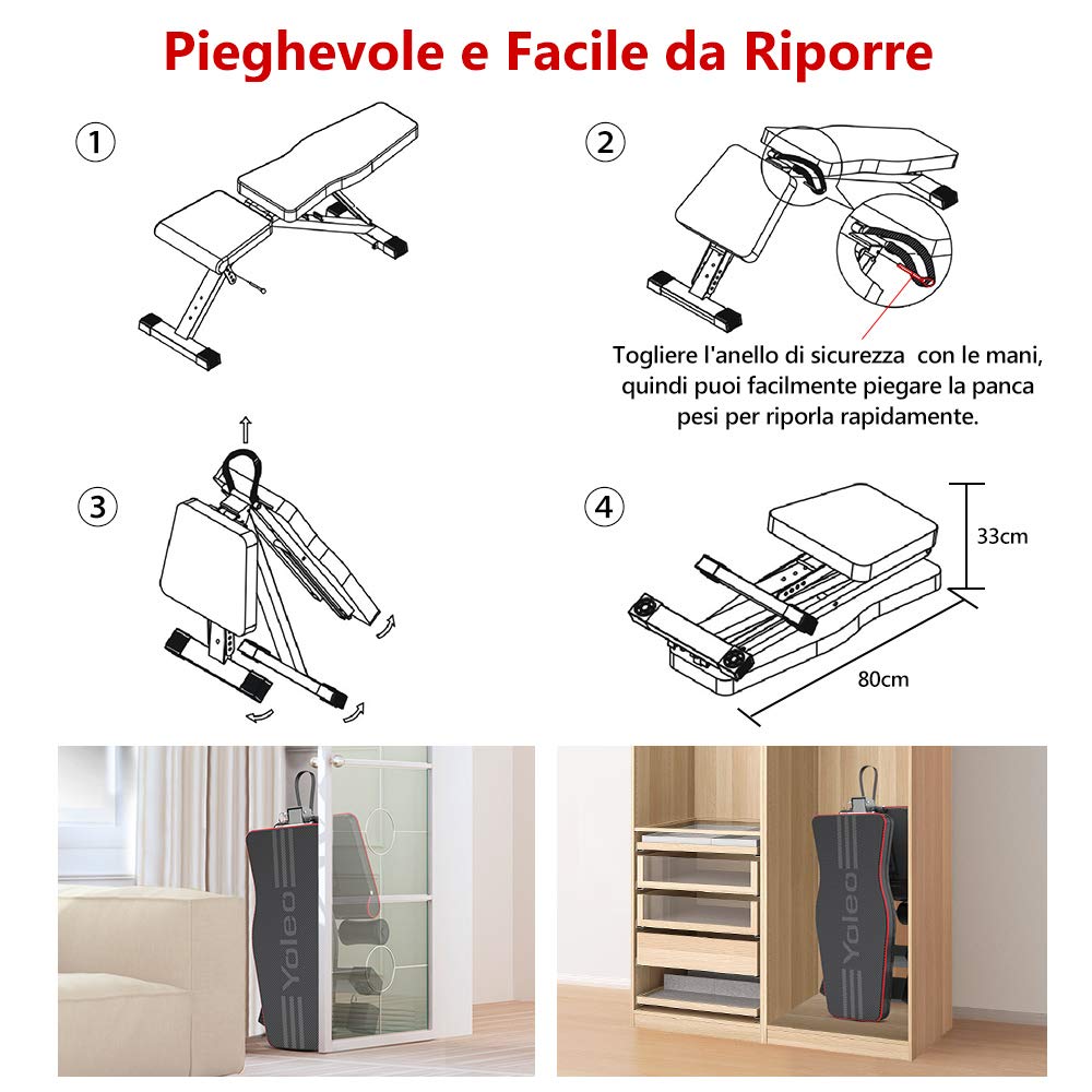 -YOLEO Adjustable Bench, Folding Gym Bench/Weight Bench Multifunction for Whole Body and Home and Gym Workout