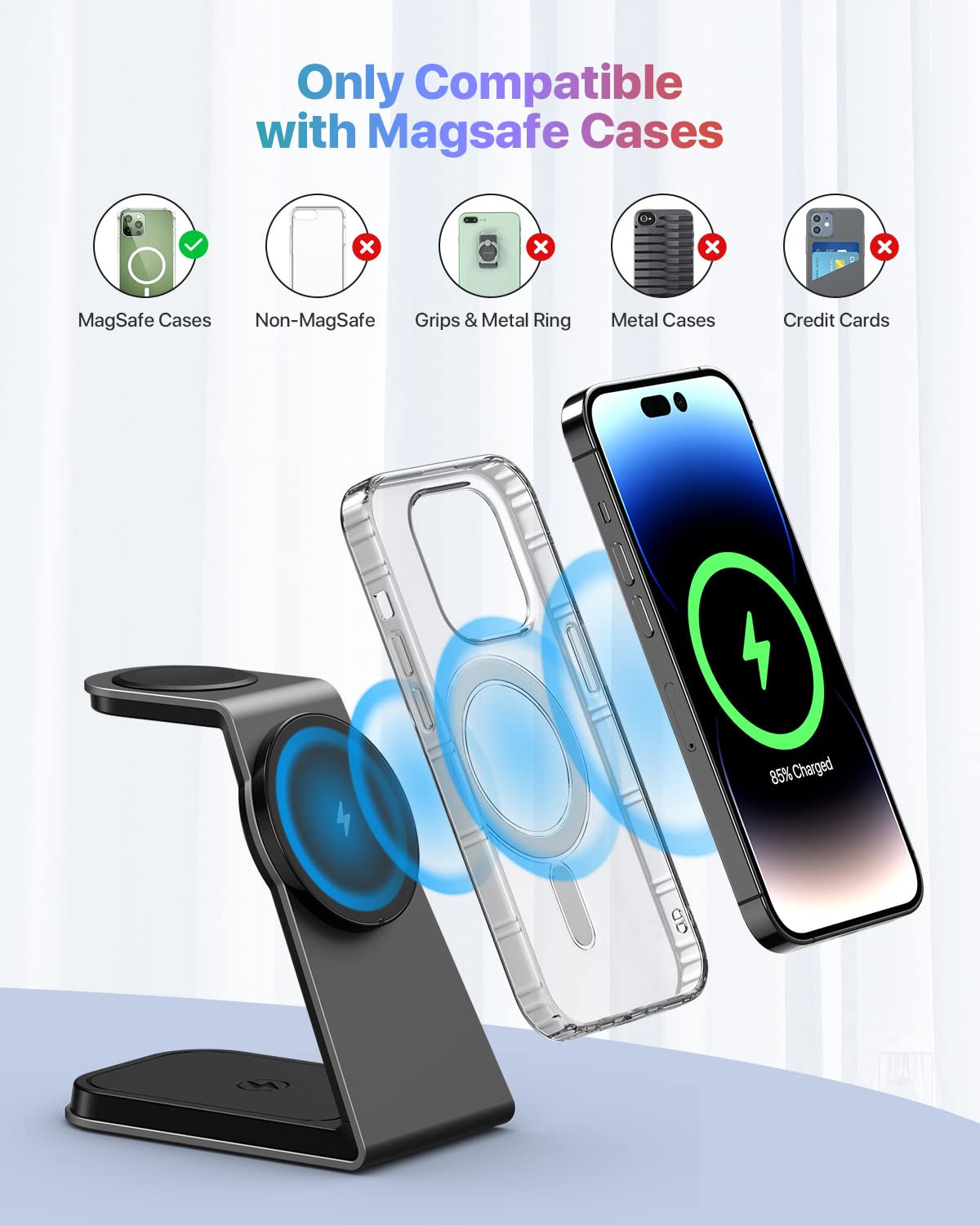 3 in 1 Mag-Safe Wireless Charging Station,Aluminum Alloy Magnetic 18W Fast Charger Stand Compatible with iPhone 15/14/13/12 Series,Apple Watch Series,Airpods 3/2/pro