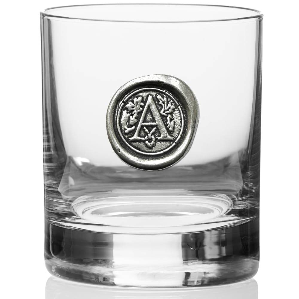 - English Pewter Company 11oz Whisky Glass Tumbler with Monogram Initial -