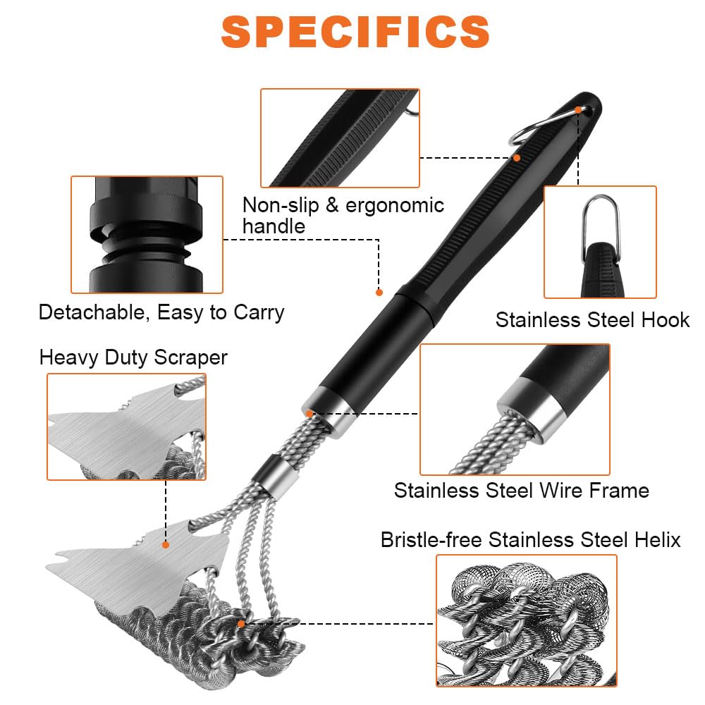 - Flintronic BBQ Grill Cleaning Brush | Barbecue Steel Brushes with Metal Scraper -