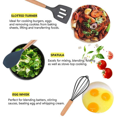 - Kitchen Utensils Set | 12 pcs | Non-Stick Silicone Cooking Kitchen Utensils Spatula Set -