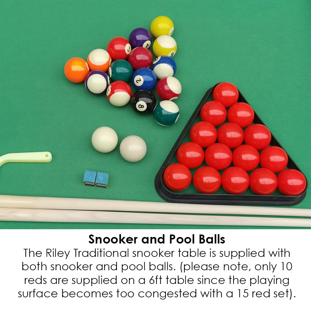 - Riley Traditional 6ft Snooker Table | Supplied with Spots & Stripes for American Pool as well as Snooker Balls -