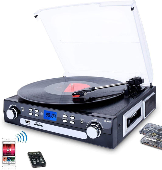 - DIGITNOW! Vinyl Record Player | Bluetooth Turntable with Stereo Speakers | Turntable for Vinyl to MP3 with Cassette Play | AM/FM Radio | Remote Control -