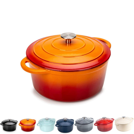 - Round Casserole Dish | Cast Iron Cauldron Induction and Gas Safe Non Stick Dutch Oven Roaster with Lid -