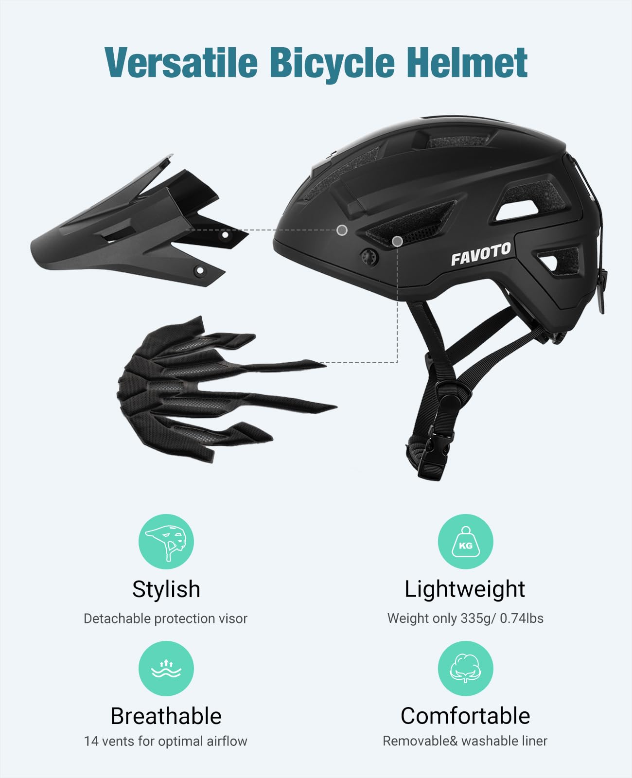 - Favoto Mountain Bike Helmet Lightweight | MTB & Road Bicycle Helmet -