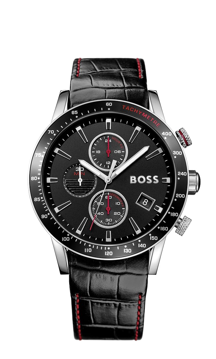 BOSS Chronograph Quartz Watch for Men with Black Leather Strap - 1513390
