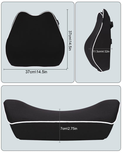Comfort Lumbar Support Cushion, Ergonomic Memory Foam Lumbar Support for Car, Black Back Support Cushion Pillow, Breathable Car Seat Back Support for Office Chair Car Seat Prevent Lower Back Sciatica