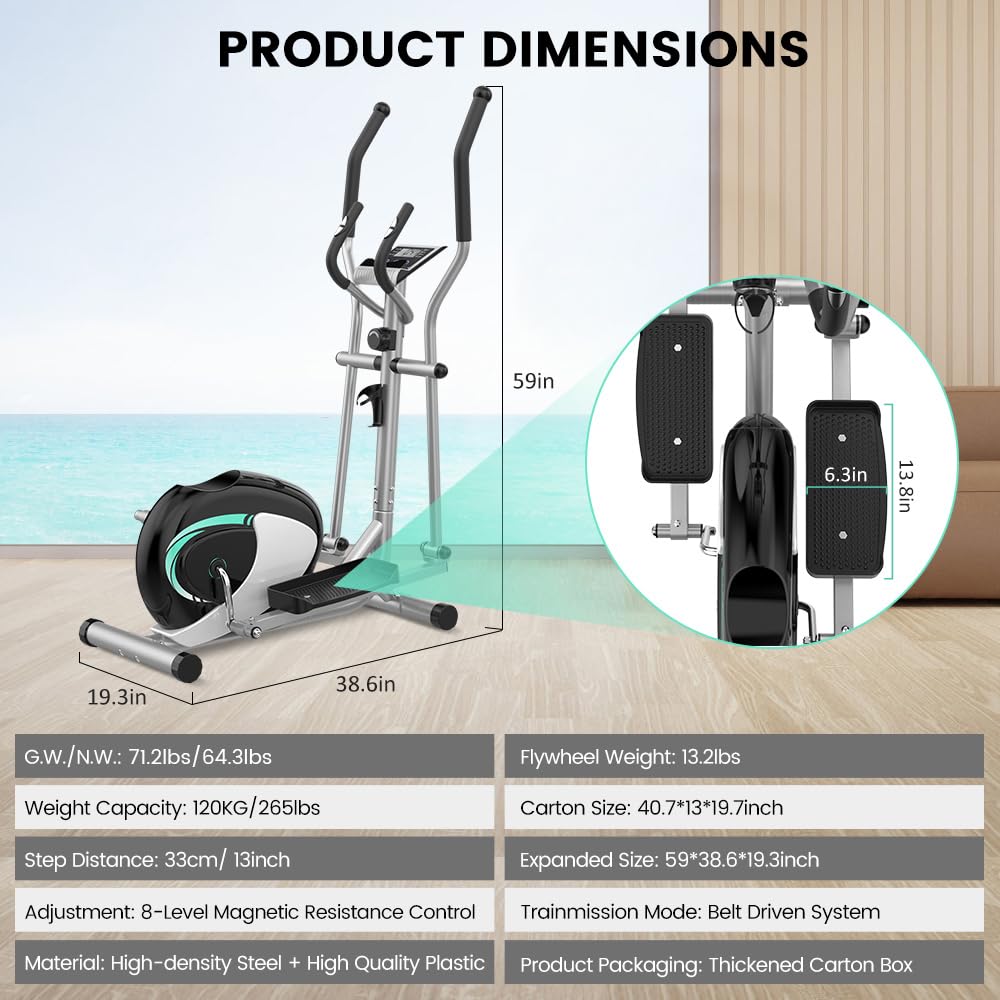 - Dripex Cross Trainers Magnetic Elliptical Machine | 8 Level Adjustable Resistance 6KG Flywheel | Pulse Sensor | LCD Monitor -