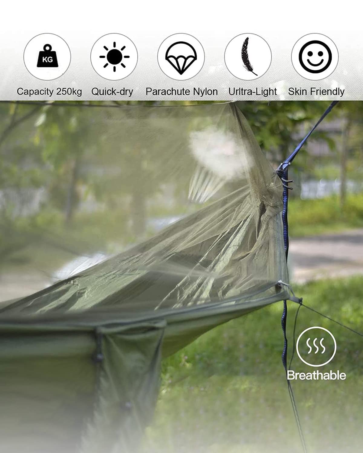 - Uplayteck Camping Hammock with Mosquito Net - Ultra Lightweight Durable Double/Single Travel Hammock 210T -