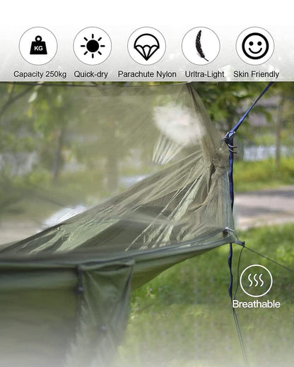 - Uplayteck Camping Hammock with Mosquito Net - Ultra Lightweight Durable Double/Single Travel Hammock 210T -