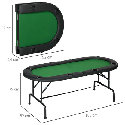- HOMCOM Poker Table 1.85m Folding Top for | 8 Players Casino | Chip Trays | Drink Holders -