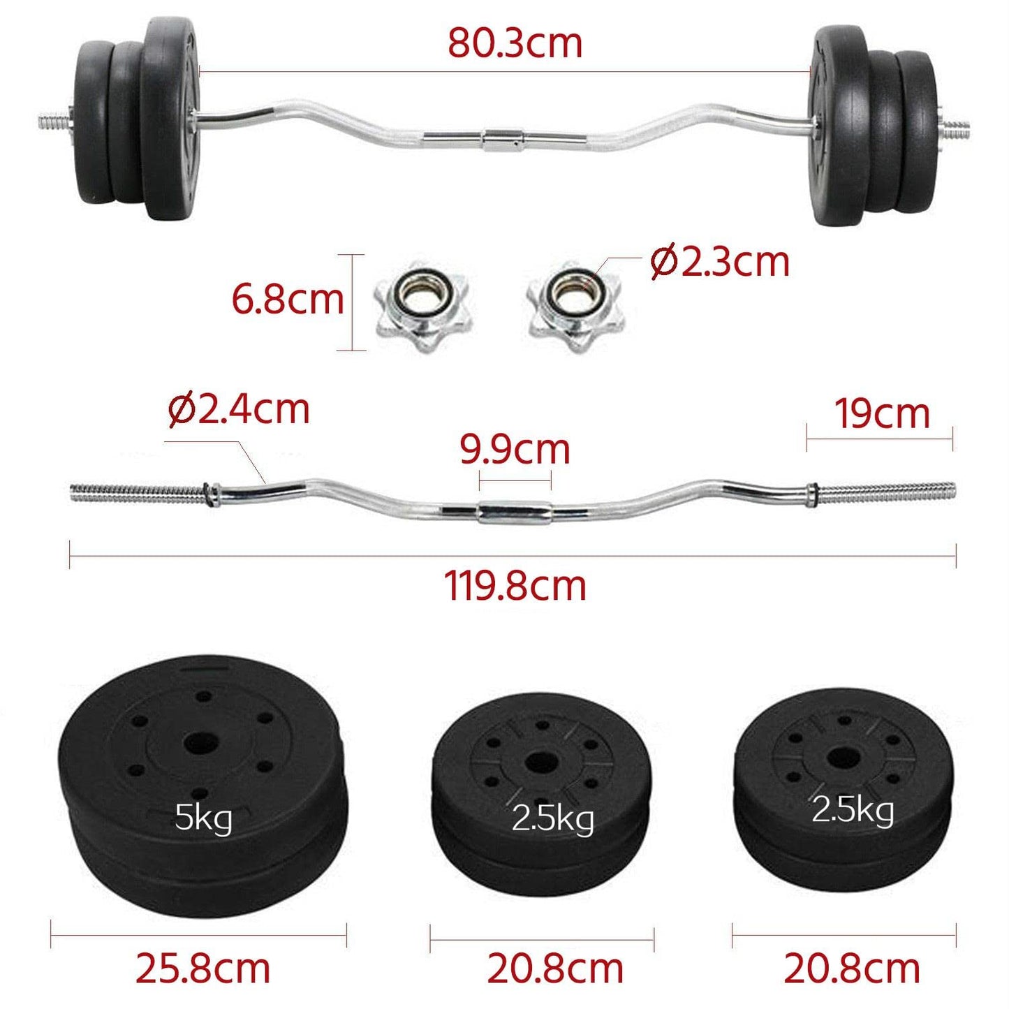 - Yaheetech Barbell Weight Set (25KG) For Home Gym & Weight Lifting Training.