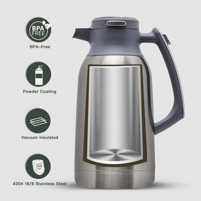 - IDEUS Vacuum Insulated Coffee Carafe | 68 oz (2 Liters) | Stainless Steel Milk Jug | Thermal Tea Pot Hot & Cold -