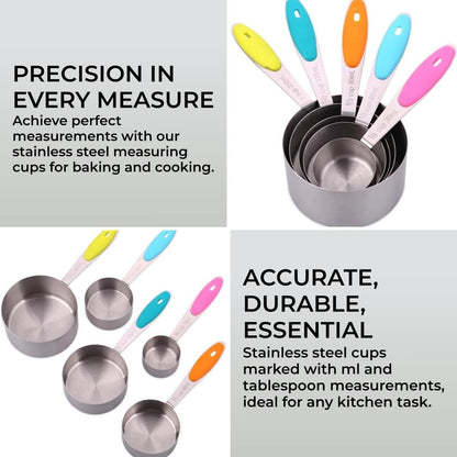 - H&S Measuring Cup Set of 5 Stainless Steel Metal Measure Spoon Cups -