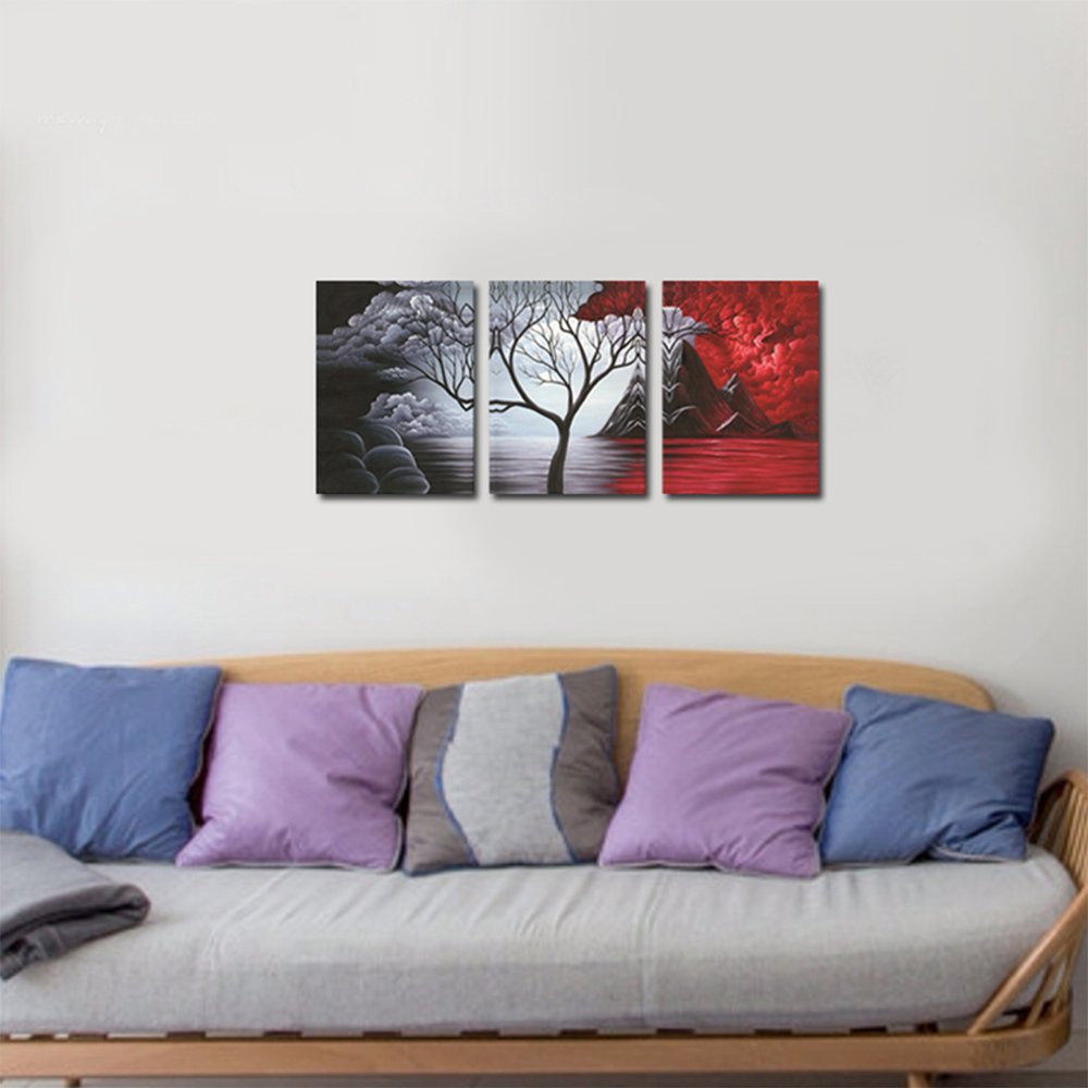 - Wieco Art - The Cloud Tree Large 3 Panels Modern Stretched and Framed