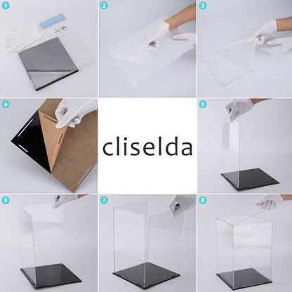 Cliselda Acrylic Display Case with Black Base, Assemble Acrylic Display Box, Acrylic Box Curiosity Cube Plastic Dustproof Showcase for Display Collectible Action Figures Toys (20x20x30 cm)