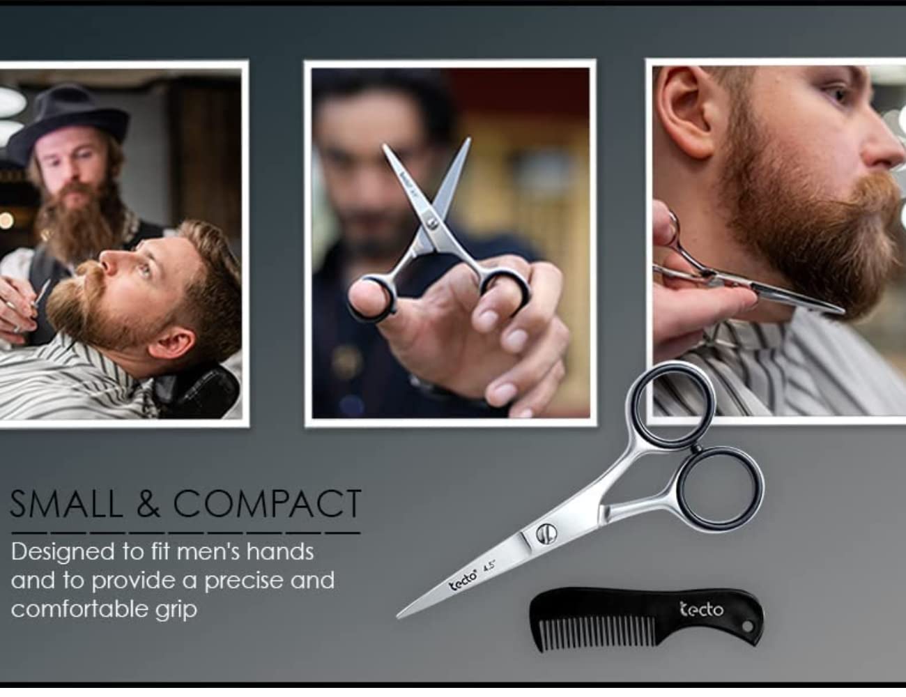 - Tecto 4.5" | Beard Moustache Scissors | Comb & Pouch | Stainless Steel Eyebrow Scissors -