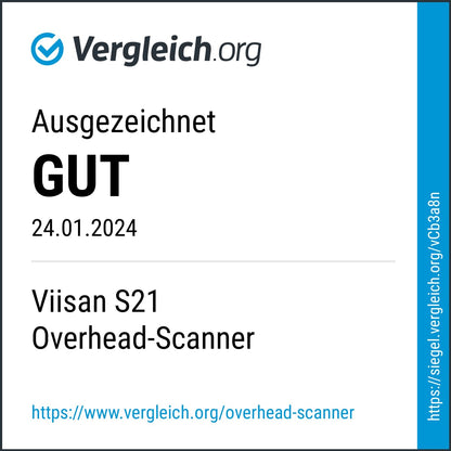 - Viisan S21 A2 Overhead Scanner for Large Format Documents & Books up to DIN A2 -