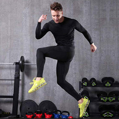BUYKUD Men's Long Sleeve Base Layer Compression Athletic Underwear Shirt Tights Top & Bottom Set, L(69-71 inch,154-176lb), Black