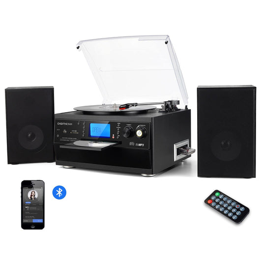 - DIGITNOW! Bluetooth Viny Record Player | Turntable for CD | Cassette | AM/FM Radio and Aux in | USB port and SD Encoding | Remote Control -