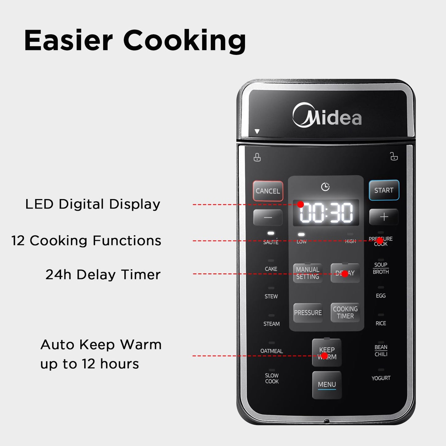 - Midea Pressure Cooker 8L | 70% Faster 13 Presets -