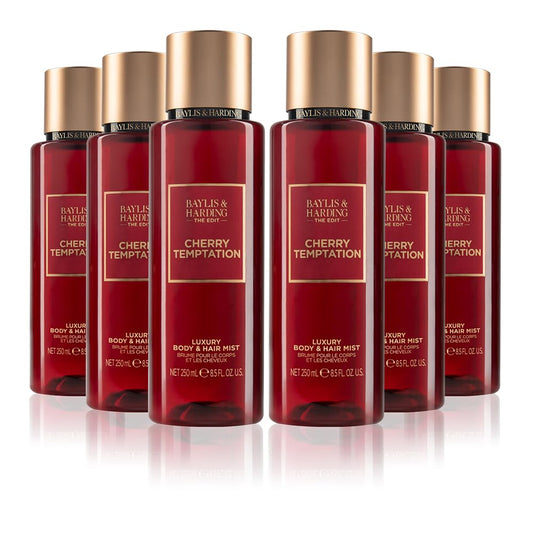 Baylis & Harding The EDIT Cherry Temptation Body & Hair Mist, 250 ml (Pack of 6) - Vegan Friendly