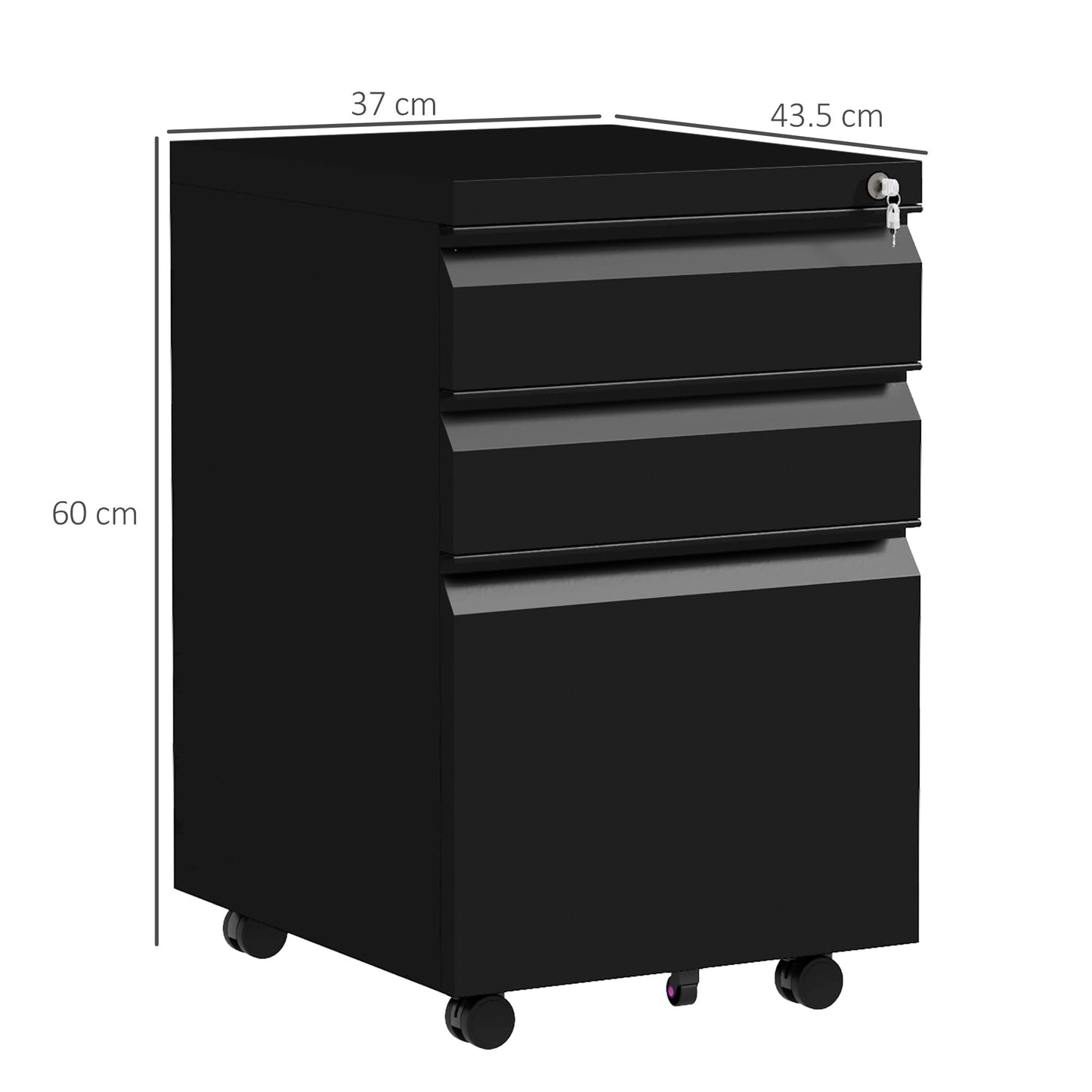 - Vinsetto 3-Drawer Mobile Filing Cabinet with Pencil Tray, Steel Lockable File Cabinet -