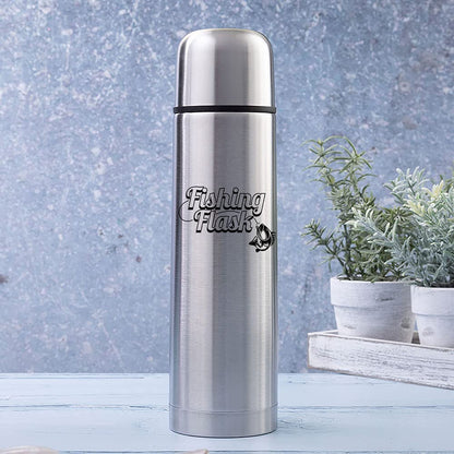 - Personalised Fishing Brushed Steel Insulated Vacuum Flask | 500ml | Engraved -