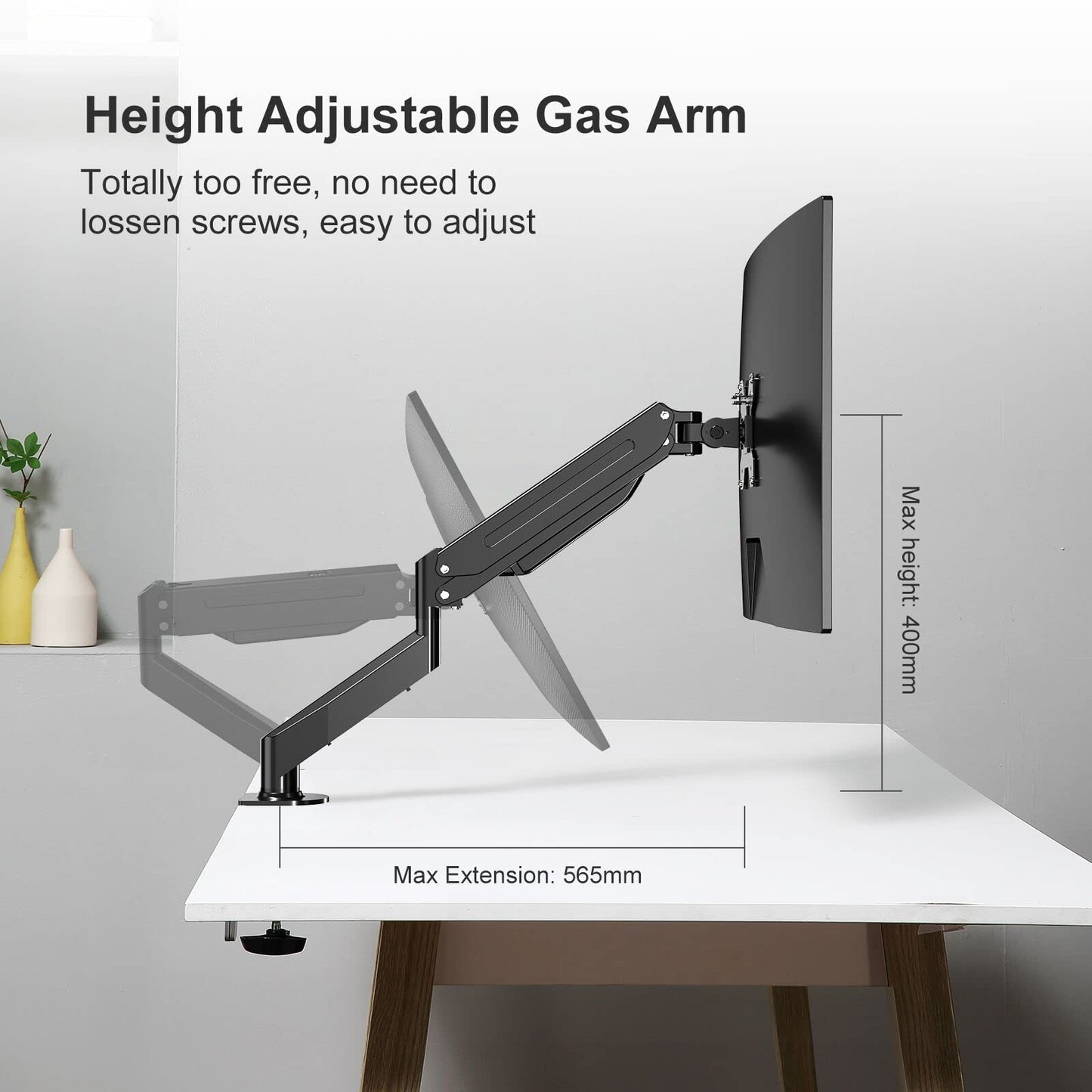- Suptek | Single Monitor Arm | Gas Spring | Monitor Arm Desk Mount for 17-27 inch Monitors up to 6kg -